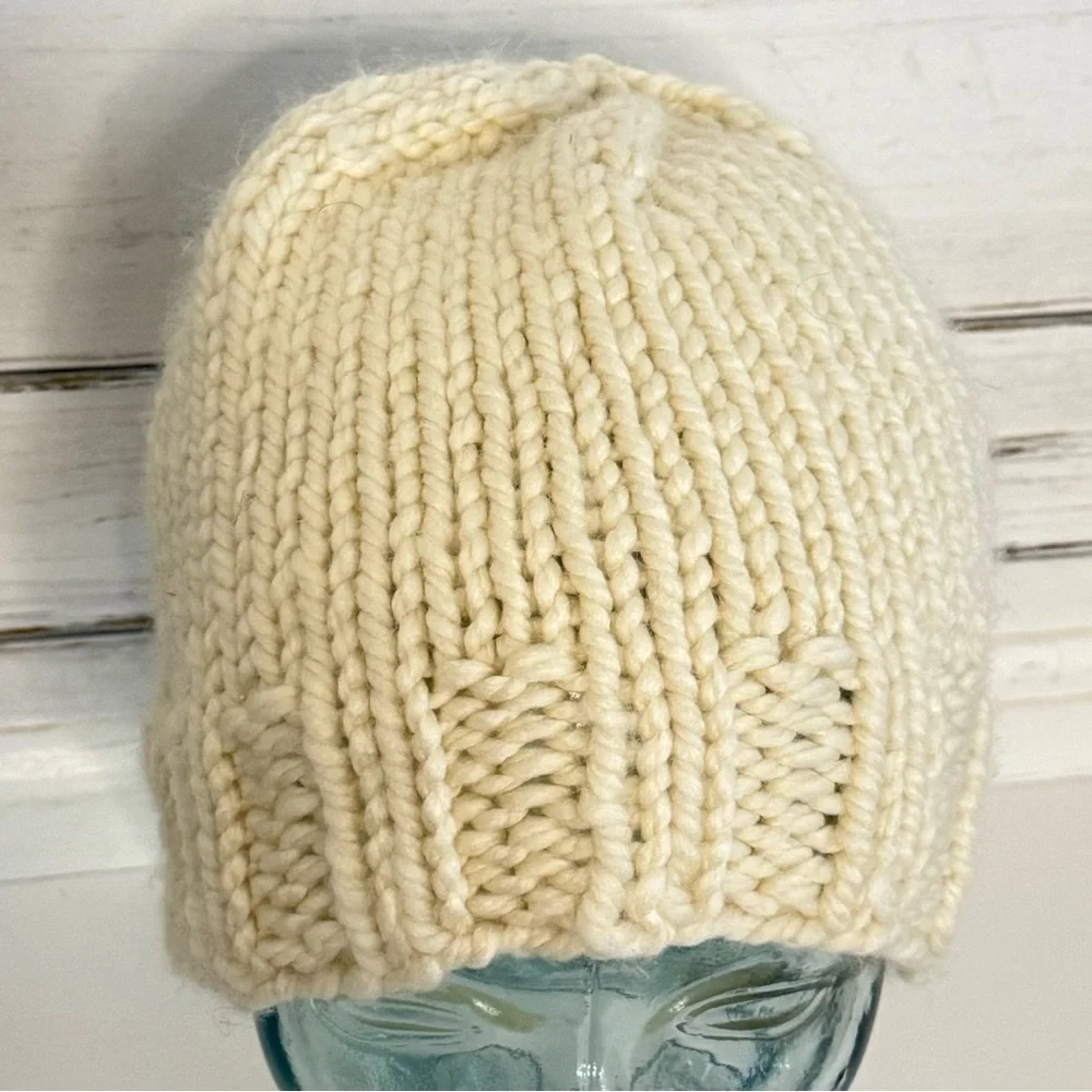 Hand-Knit Cream Beanie